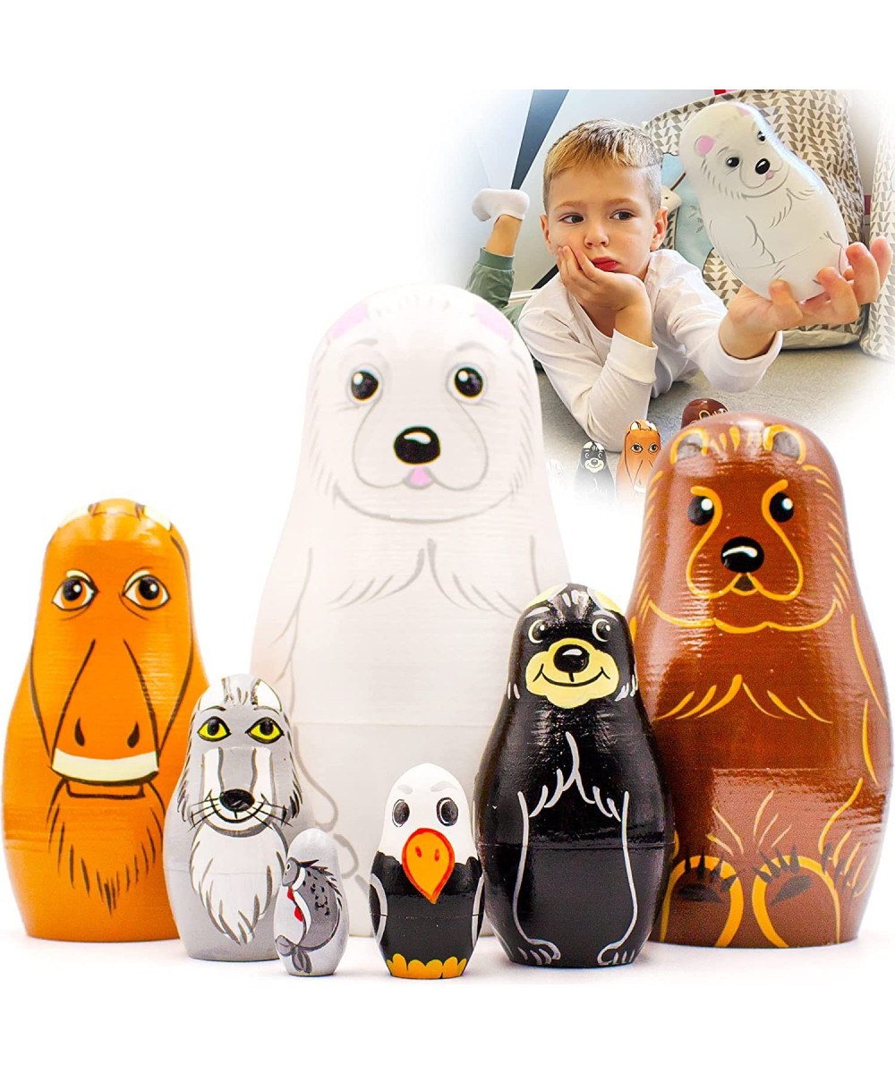 Nesting Dolls Animals Set of 7 pcs - Matryoshka with Polar Animals Figurines - North American Animals - Endangered Species Ne...