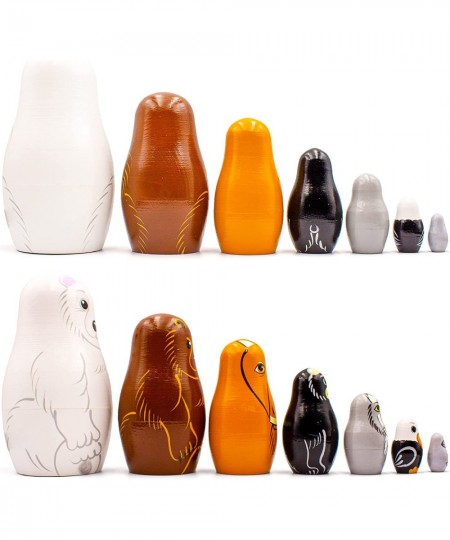 Nesting Dolls Animals Set of 7 pcs - Matryoshka with Polar Animals Figurines - North American Animals - Endangered Species Ne...