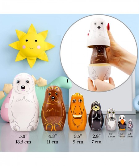 Nesting Dolls Animals Set of 7 pcs - Matryoshka with Polar Animals Figurines - North American Animals - Endangered Species Ne...