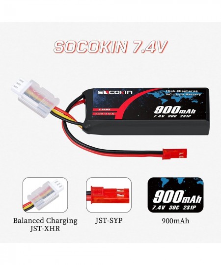 2S Lipo Battery 900mAh 30C with JST Plug Soft Pack for RC Car Truck Boat RC Models X-Vert Quadcopter Helicopter Drone FPV 2.7...