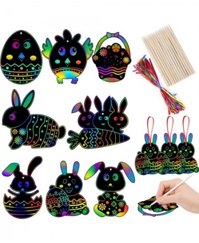 Easter Crafts Kit for Kids - 64 Set Easter Crafts Scratch Paper Ornaments Rainbow Magic Scratch Art Easter Ornaments Bunny Eg...