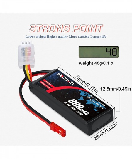 2S Lipo Battery 900mAh 30C with JST Plug Soft Pack for RC Car Truck Boat RC Models X-Vert Quadcopter Helicopter Drone FPV 2.7...