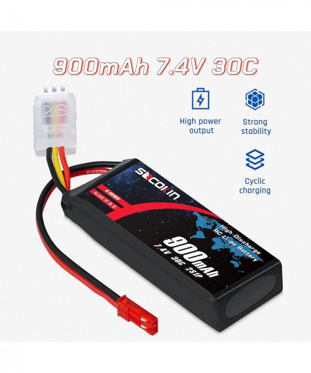 2S Lipo Battery 900mAh 30C with JST Plug Soft Pack for RC Car Truck Boat RC Models X-Vert Quadcopter Helicopter Drone FPV 2.7...