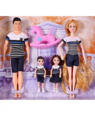 Fashion Doll Family Dolls Set 4 People with Dad Mom Daughter and Son 28 pcs Accessories Different Dress Wedding Dress Shoes N...