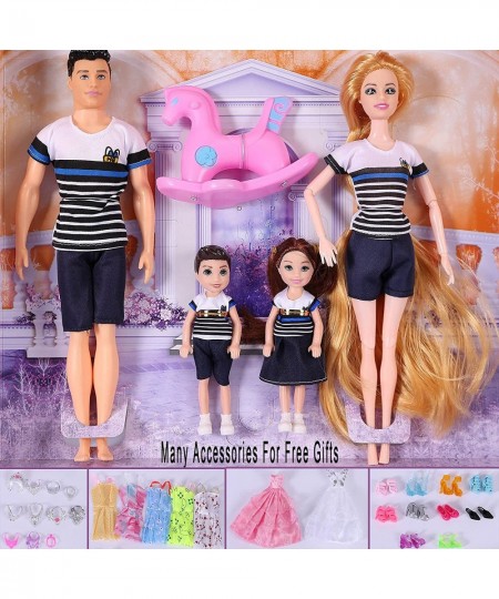 Fashion Doll Family Dolls Set 4 People with Dad Mom Daughter and Son 28 pcs Accessories Different Dress Wedding Dress Shoes N...