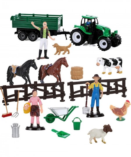 Play Farm Toys 20 Piece Toy Farm Animals Set Animal Pen Horses Cows Sheep People Farm Tools Farm Equipment Accessories $21.04...