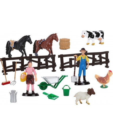 Play Farm Toys 20 Piece Toy Farm Animals Set Animal Pen Horses Cows Sheep People Farm Tools Farm Equipment Accessories $21.04...