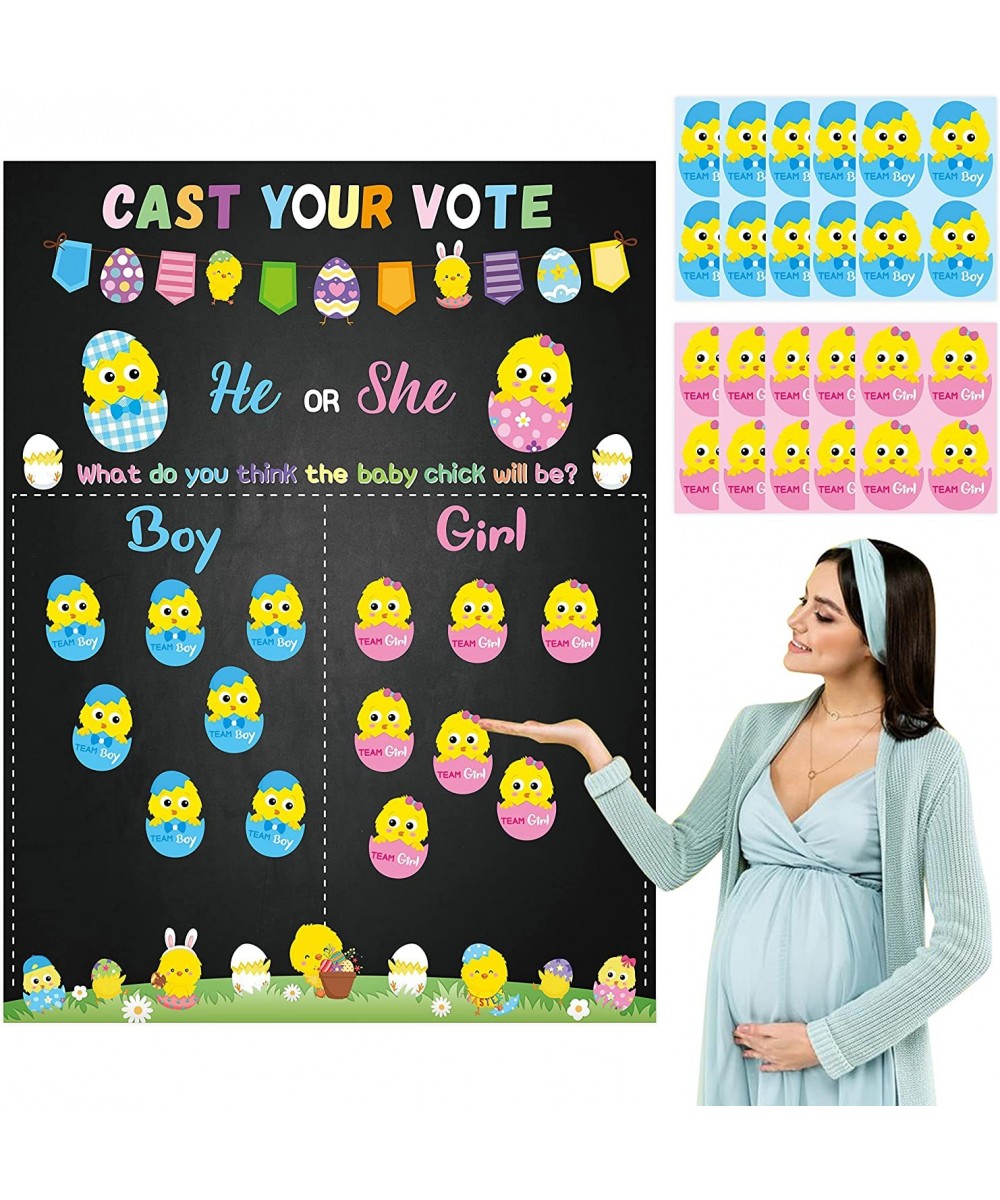 Easter Baby Chick Gender Reveal Party Games for Guests Cast Your Vote He or She Gender Reveal Poster with Team Boy or Team Gi...