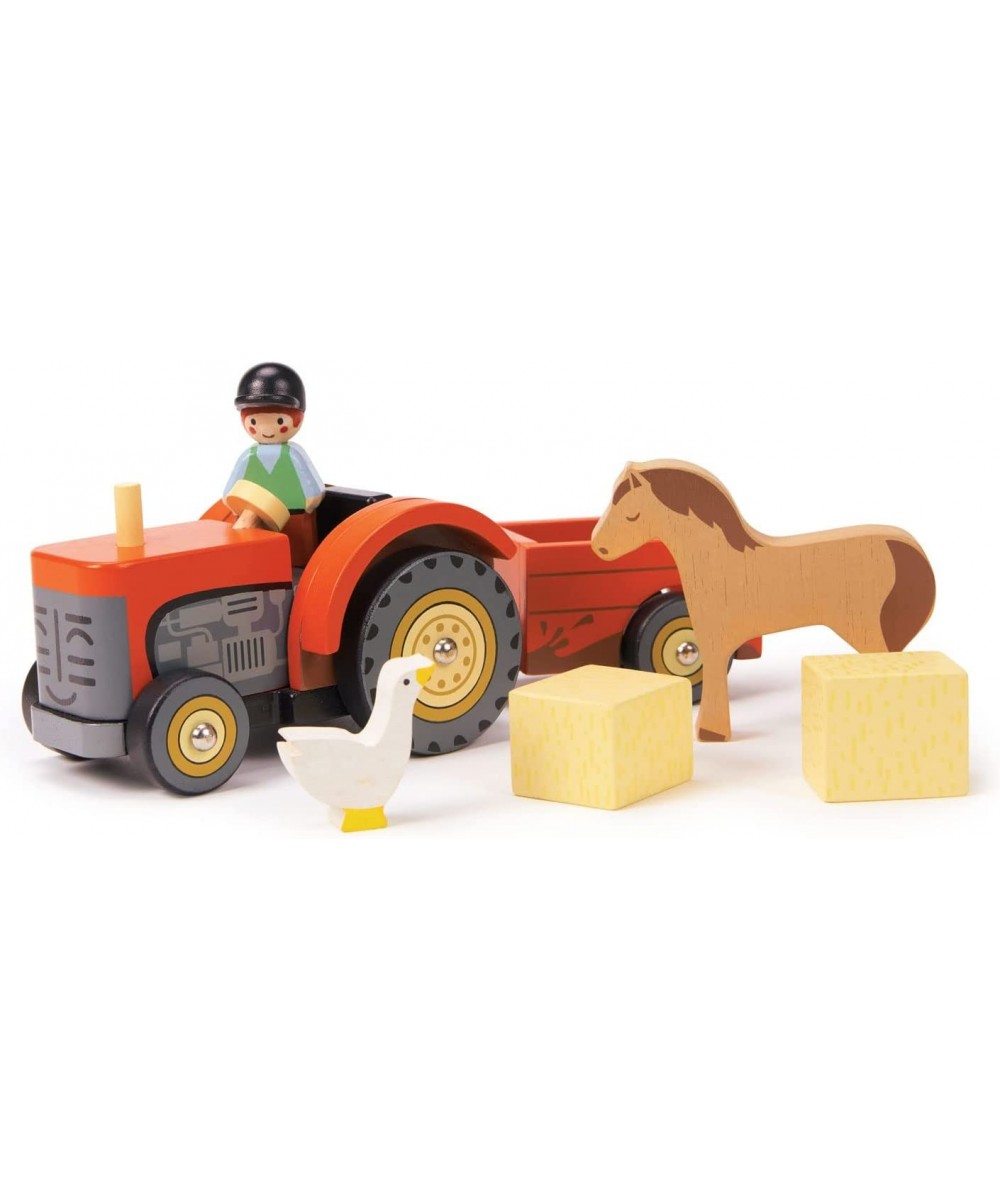 Farmyard Tractor - Wooden Tractor Toy with Removeable Trailer Animals and Accessories - Open-Ended Play Toy Farm Pretend Play...