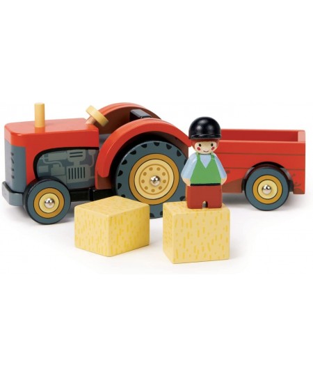 Farmyard Tractor - Wooden Tractor Toy with Removeable Trailer Animals and Accessories - Open-Ended Play Toy Farm Pretend Play...