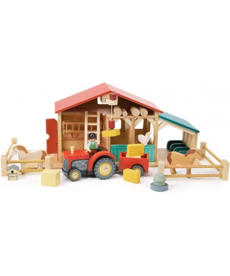 Farmyard Tractor - Wooden Tractor Toy with Removeable Trailer Animals and Accessories - Open-Ended Play Toy Farm Pretend Play...