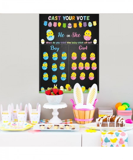 Easter Baby Chick Gender Reveal Party Games for Guests Cast Your Vote He or She Gender Reveal Poster with Team Boy or Team Gi...