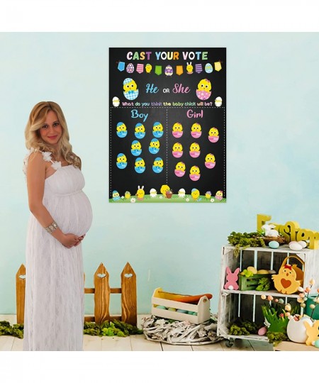 Easter Baby Chick Gender Reveal Party Games for Guests Cast Your Vote He or She Gender Reveal Poster with Team Boy or Team Gi...