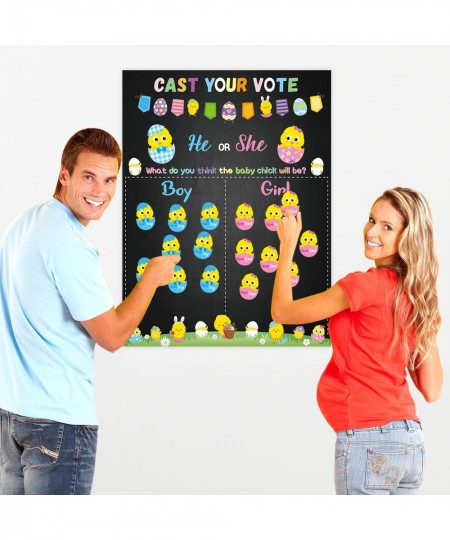 Easter Baby Chick Gender Reveal Party Games for Guests Cast Your Vote He or She Gender Reveal Poster with Team Boy or Team Gi...