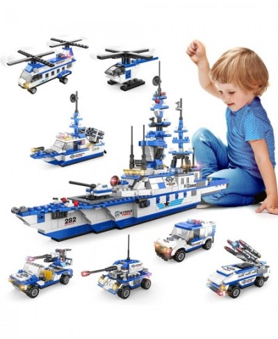 City Police Station Building Kit 1169PCS 6 in 1 Police Battleship Building Blocks Set with Cop Car Patrol Boat Helicopter STE...