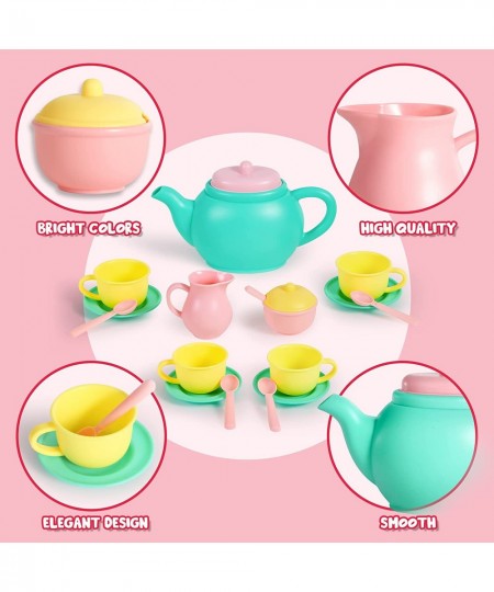 18PCS Pretend Play Tea Party Set Play Food Accessories BPA Free Phthalates Free Plastic Tea Set Mini Kitchen for Kids Gifts f...