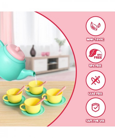 18PCS Pretend Play Tea Party Set Play Food Accessories BPA Free Phthalates Free Plastic Tea Set Mini Kitchen for Kids Gifts f...