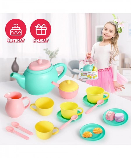 18PCS Pretend Play Tea Party Set Play Food Accessories BPA Free Phthalates Free Plastic Tea Set Mini Kitchen for Kids Gifts f...