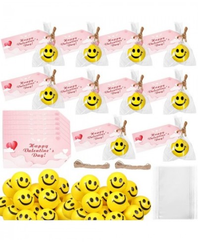 20 Pack 1.2 Inch Smile Stress Balls with Valentine's Day Card Yellow Smile Face Stress Relief Fidget Toy Valentines Party Fav...