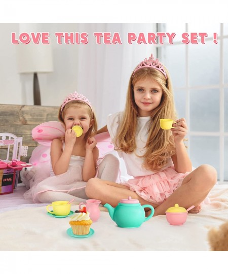 18PCS Pretend Play Tea Party Set Play Food Accessories BPA Free Phthalates Free Plastic Tea Set Mini Kitchen for Kids Gifts f...