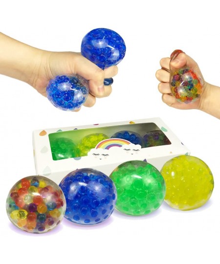 Stress Balls Squishy Water Bead Filled 4 Set - Stress Relief Squeezing Balls for Kids Adults Fidget Needs Sensory Toy Stress ...