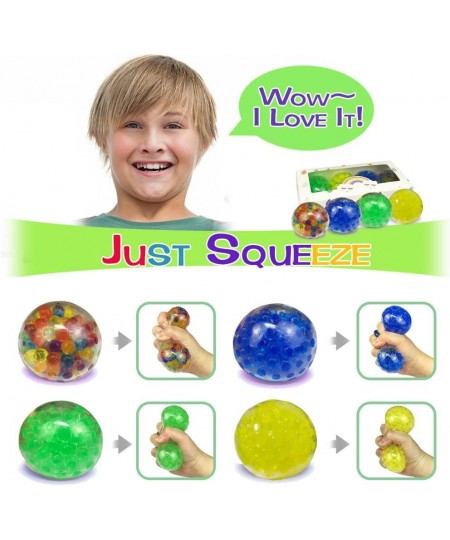 Stress Balls Squishy Water Bead Filled 4 Set - Stress Relief Squeezing Balls for Kids Adults Fidget Needs Sensory Toy Stress ...