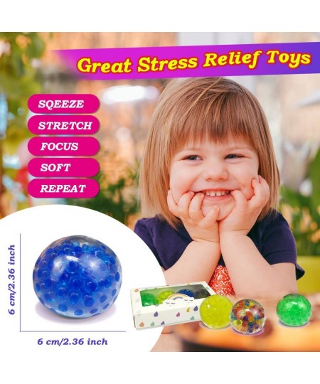 Stress Balls Squishy Water Bead Filled 4 Set - Stress Relief Squeezing Balls for Kids Adults Fidget Needs Sensory Toy Stress ...