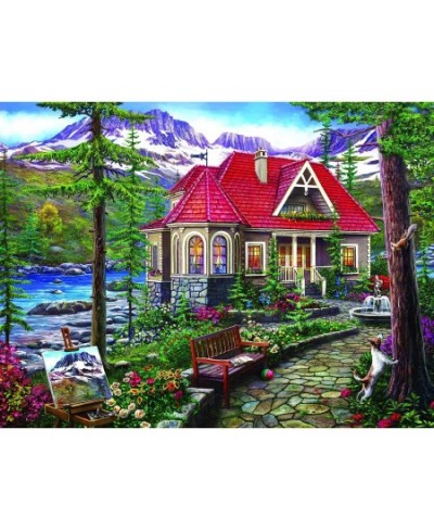 - 300 Piece Jigsaw Puzzle for Adults 18" x 24"  - Countryside House - 300 pc Forest Mountain Lake Manor Jigsaw by Artist Imag...