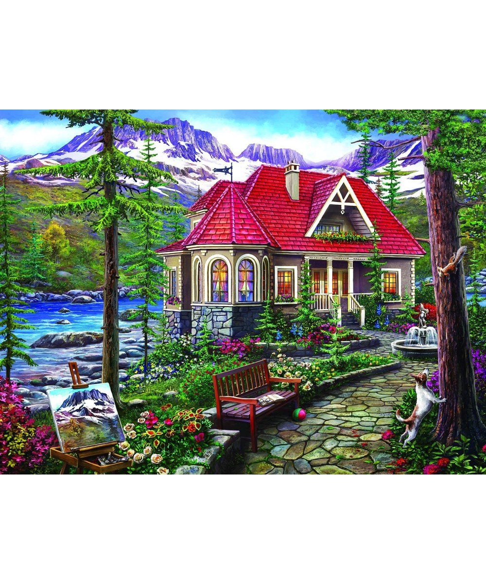 - 300 Piece Jigsaw Puzzle for Adults 18" x 24"  - Countryside House - 300 pc Forest Mountain Lake Manor Jigsaw by Artist Imag...