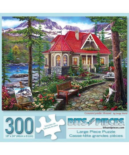 - 300 Piece Jigsaw Puzzle for Adults 18" x 24"  - Countryside House - 300 pc Forest Mountain Lake Manor Jigsaw by Artist Imag...