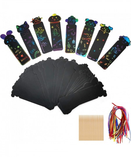 48Pcs Animal Scratch Art Bookmark Scratch Paper Art for Kid Scratch Rainbow Bookmark Note Cards DIY Gift Tags with Satin Ribb...