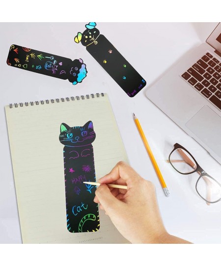 48Pcs Animal Scratch Art Bookmark Scratch Paper Art for Kid Scratch Rainbow Bookmark Note Cards DIY Gift Tags with Satin Ribb...