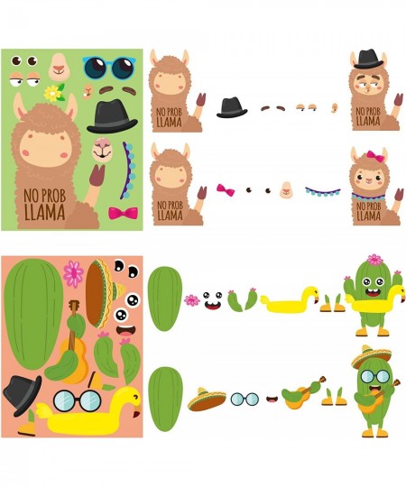 36PCS Make Your Own Llama Cactus Stickers Make a Face Animal Sticker Craft Game DIY Art Cards Good Gift for School Kids Goodi...