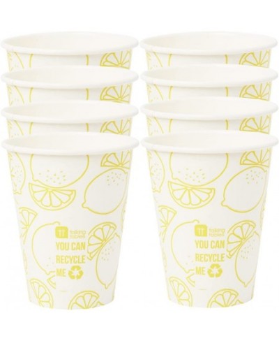 Pack of 8 Yellow Lemon Print Paper Cups 12oz | Disposable Plastic Free Eco-Friendly Home Recyclable | Tableware For Indoor or...