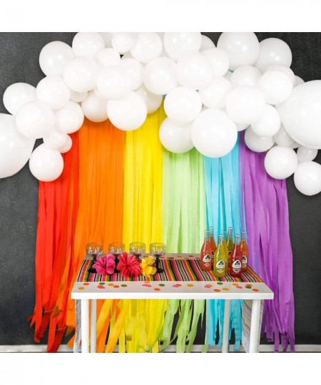 Rainbow Party Decorations with White Balloon Garland and Rainbow Crepe Paper Streamers for Rainbow Baby Shower Rainbow Birthd...