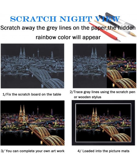 Rainbow Scratch Painting Paper Sketch DIY Art Craft City Series Night View Creative Gift Scratchboard for Adults and Kids Cra...