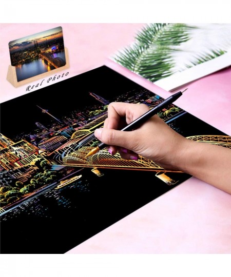 Rainbow Scratch Painting Paper Sketch DIY Art Craft City Series Night View Creative Gift Scratchboard for Adults and Kids Cra...