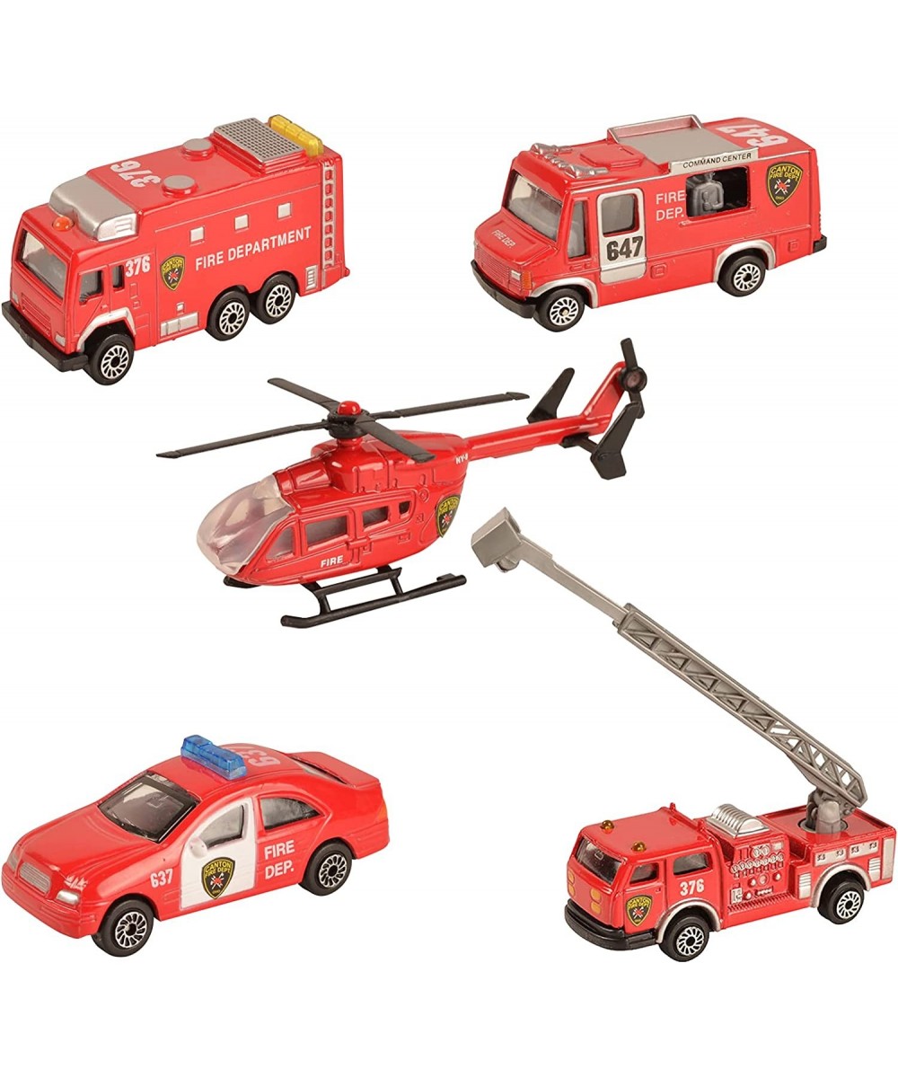 Fire Emergency Race and Rescue Vehicles - Mini Die-cast Metal Miniature Model - Aerial Ladder Firetruck Rescue Helicopter Wat...