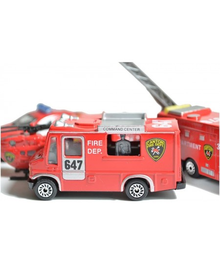 Fire Emergency Race and Rescue Vehicles - Mini Die-cast Metal Miniature Model - Aerial Ladder Firetruck Rescue Helicopter Wat...