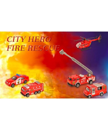 Fire Emergency Race and Rescue Vehicles - Mini Die-cast Metal Miniature Model - Aerial Ladder Firetruck Rescue Helicopter Wat...