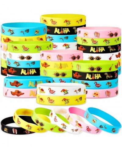 48 Pieces Hawaiian Luau Slap Bracelets Silicone Wristbands Bracelets Party Decorations with 6 Colorful Patterns Pool Tropical...