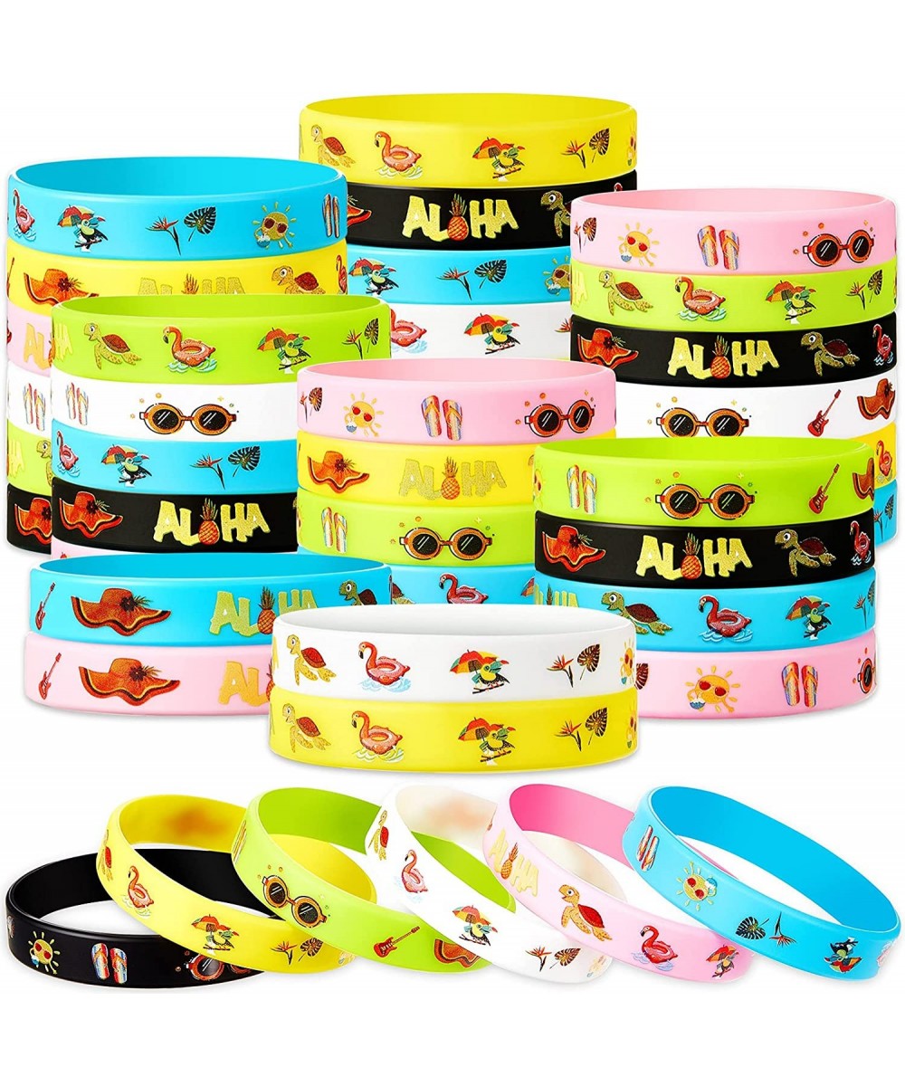 48 Pieces Hawaiian Luau Slap Bracelets Silicone Wristbands Bracelets Party Decorations with 6 Colorful Patterns Pool Tropical...