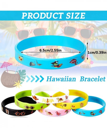 48 Pieces Hawaiian Luau Slap Bracelets Silicone Wristbands Bracelets Party Decorations with 6 Colorful Patterns Pool Tropical...