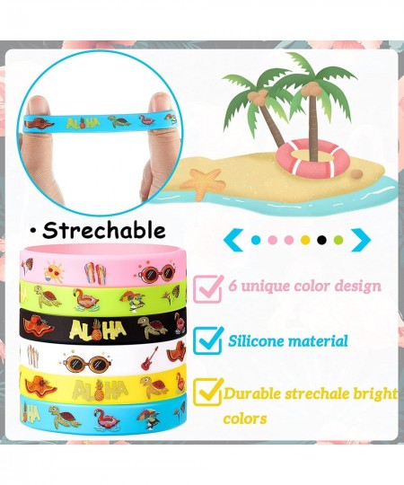 48 Pieces Hawaiian Luau Slap Bracelets Silicone Wristbands Bracelets Party Decorations with 6 Colorful Patterns Pool Tropical...