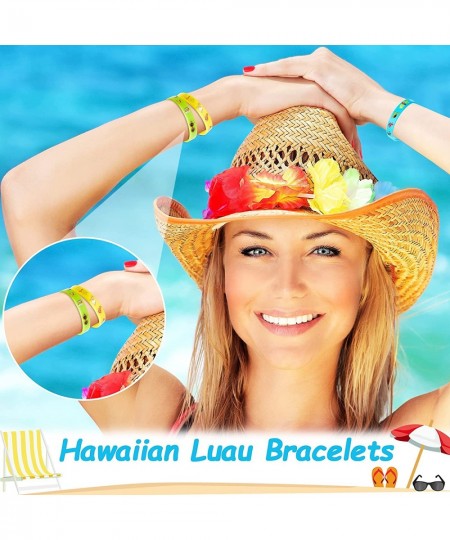 48 Pieces Hawaiian Luau Slap Bracelets Silicone Wristbands Bracelets Party Decorations with 6 Colorful Patterns Pool Tropical...