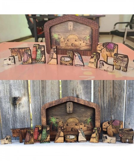 Nativity Puzzle Large Wooden Jesus Puzzle Statue Wood Burned Design Sculpture Decor for Kids Ages 3-5 and Adults Home Educati...