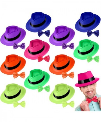 12 Pack Neon Fedora Dress Hats Gangster Plastic Party Hats and 12 Pieces Men Bow Tie Adjustable Length Bow Ties for Kids Adul...