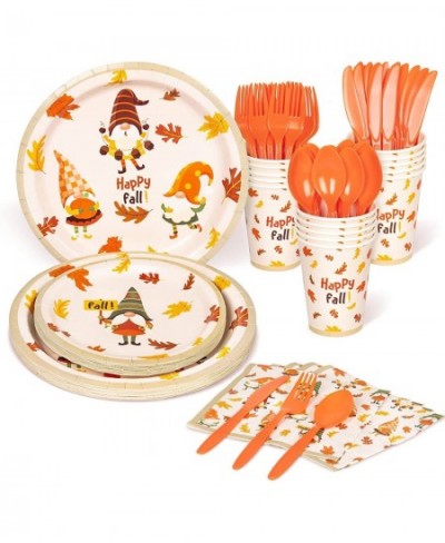 Fall Plates and Napkins Party Supplies Serves 16 Large 10.25" and 8" Gnome Paper Plates 12oz Cups Large Cutlery for Harvest /...