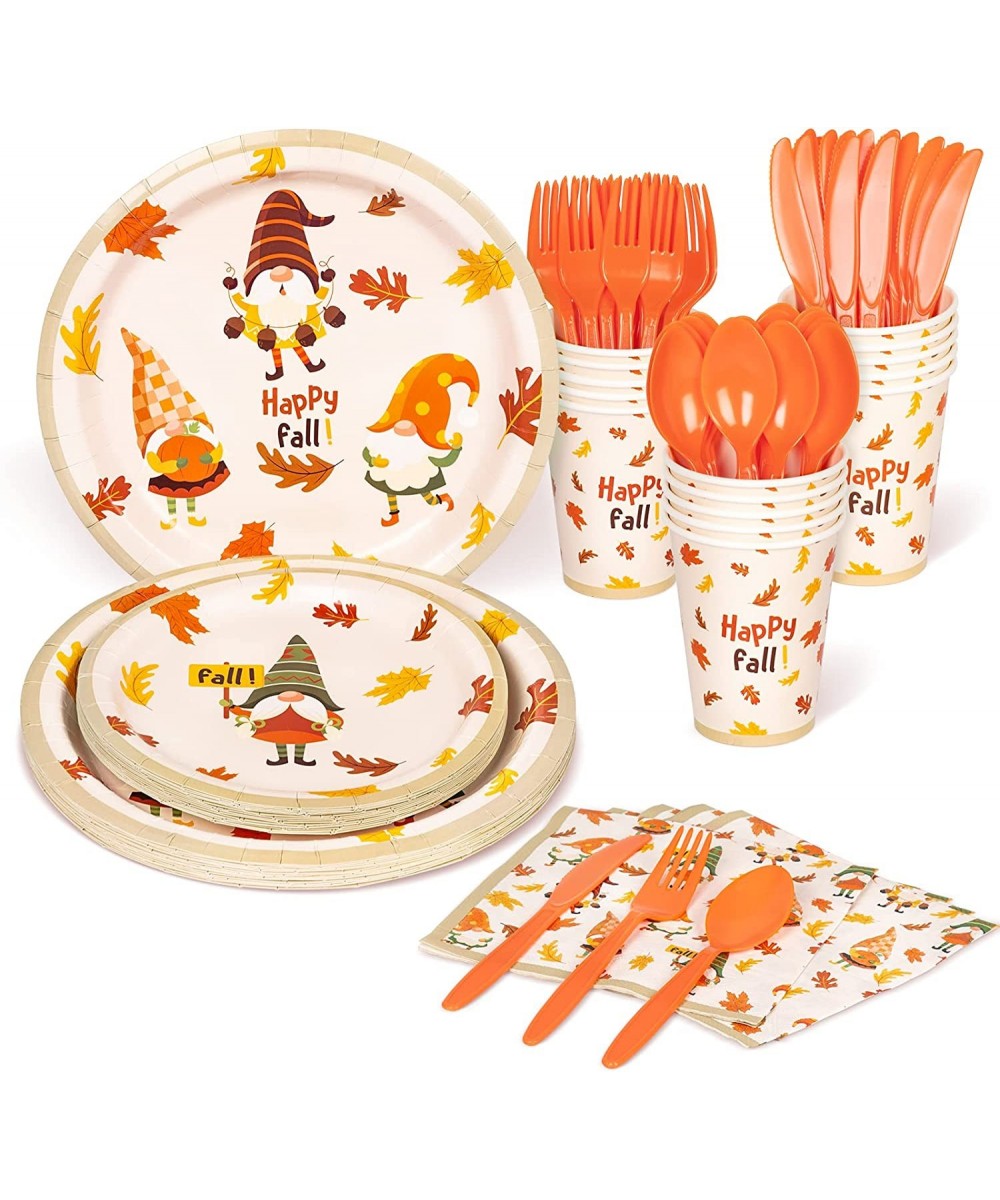 Fall Plates and Napkins Party Supplies Serves 16 Large 10.25" and 8" Gnome Paper Plates 12oz Cups Large Cutlery for Harvest /...