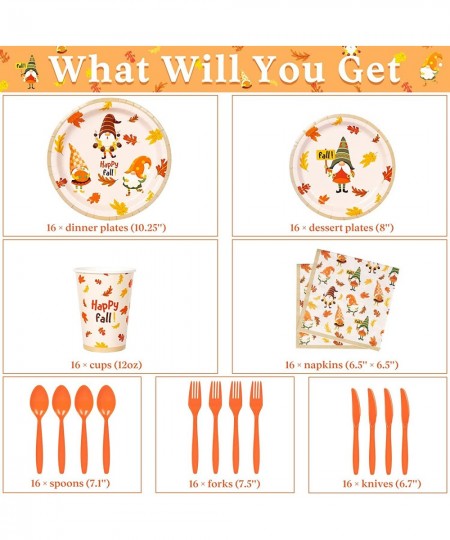 Fall Plates and Napkins Party Supplies Serves 16 Large 10.25" and 8" Gnome Paper Plates 12oz Cups Large Cutlery for Harvest /...